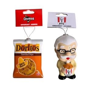 Ruz Food Christmas Tree Ornament Lot of 2 Decoupage Ruz Doritos KFC Colonel New